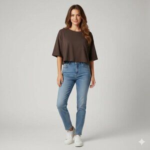Brunette the label cropped  oversized brown short sleeve s/m 23"